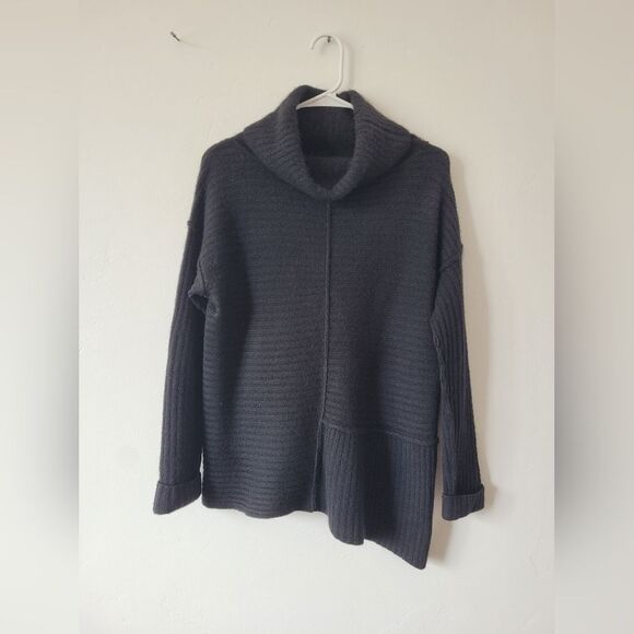 Elaine Kim 100% Cashmere Turtleneck Sweater Black Lagenlook Hanky Hem Medium - Picture 9 of 12